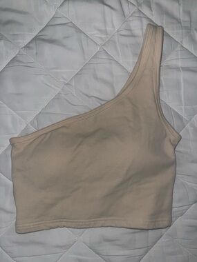 One-Shoulder Crop Top in Nude Klassy Network